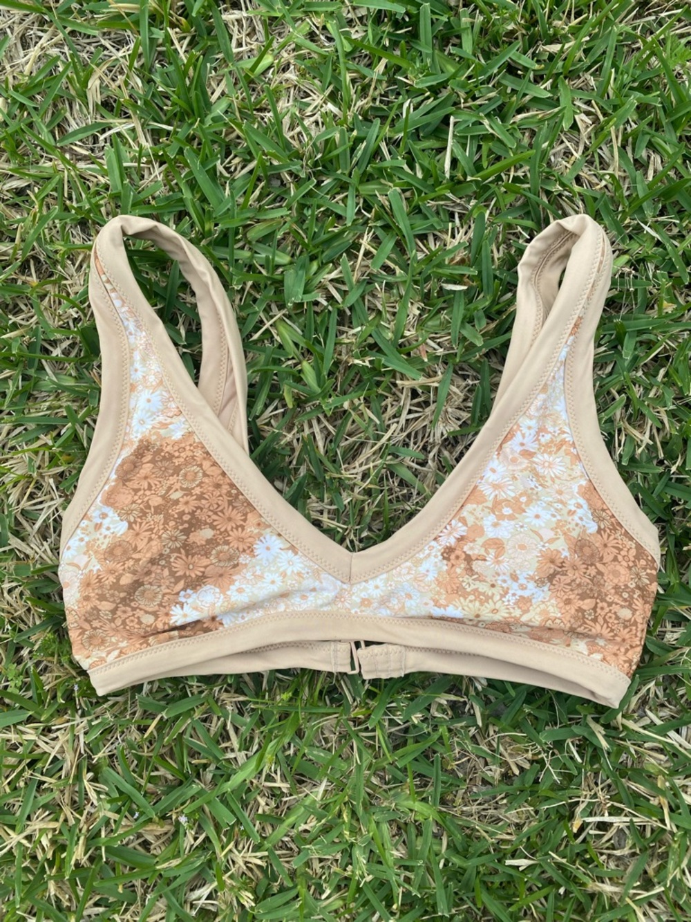 aerie Cream Floral Bikini Top